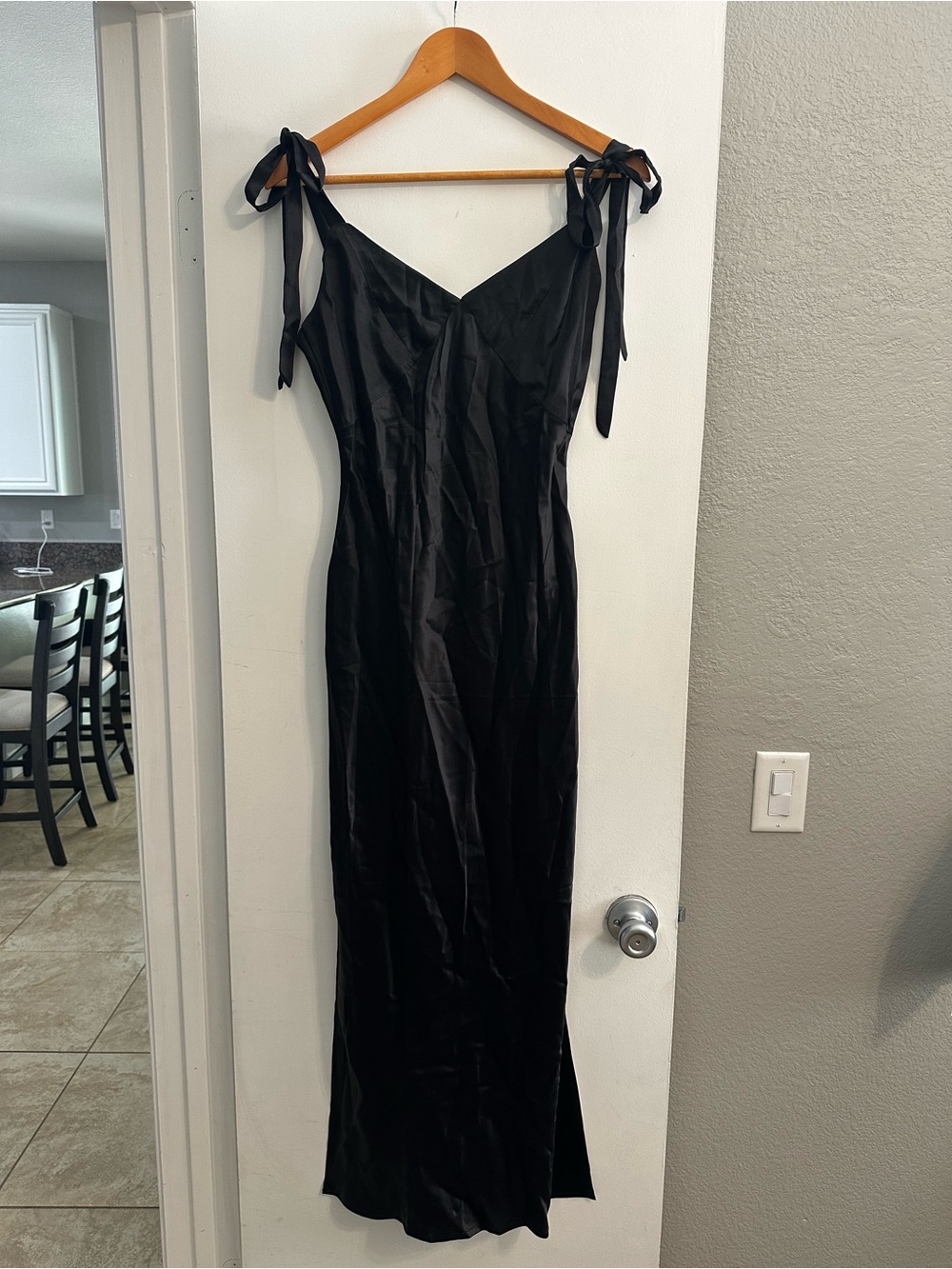 Black Silk Tie-Shoulder Slip Dress
